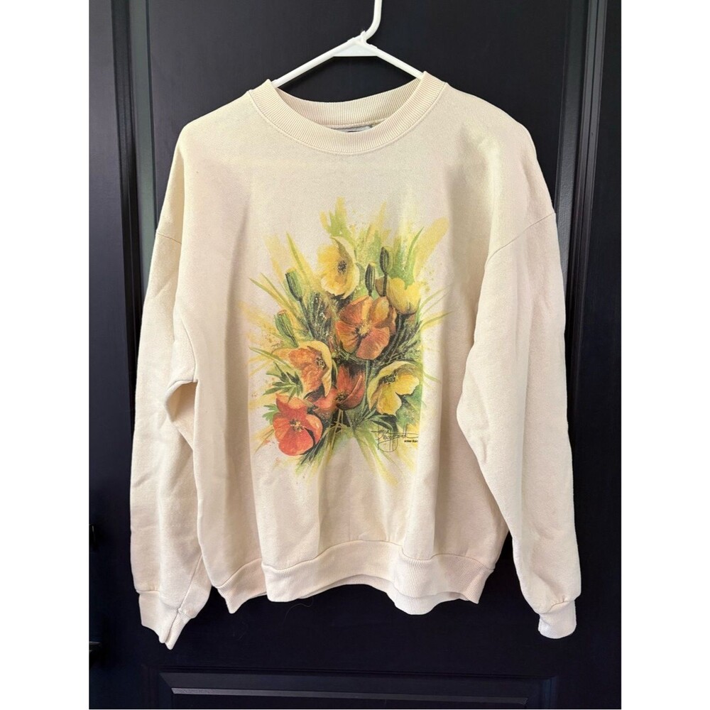Vtg 90s Lee Cottagecore Sweatshirt Size L Nature Flowers